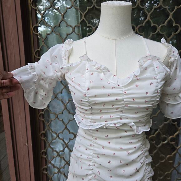 For Love & Lemons La Brooke Coquette Moon Stars Hearts Mini Ruffle Dress S - Picture 4 of 12